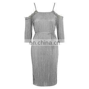 Cold Shoulder Ladies Dress Wholesale Elbow Sleeves Fashion Dress With Lace thumbnail-5