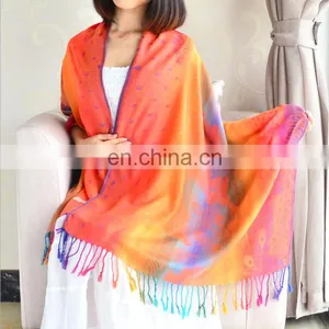 Rainbow Cotton Plumage Jacquard Pashmina Hijiab Shawl thumbnail-6