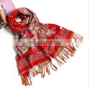 China Tatting Jacquard Peacock Golden Peacock Pashmina Shawl Scarf thumbnail-3