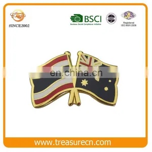 Custom Golden Hard Enamel Twin Flag Metal Badge With Butterfly Clutch thumbnail-1