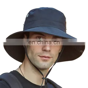 Cheap Foldable Sun Custom Bucket Hat Summer Cotton Cap Wholesale Fishing Boonie Brim Sun Safari Hat With Strings thumbnail-1