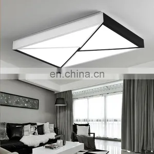 Modern Black and White Simple Atmosphere Wrought Iron Rectangular Dimming LED Living Room Ceiling Light thumbnail-2