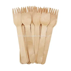 Disposable Wholesale 16cm Birch Wood Fork for Fast Food and Takeaway Food Cutlery thumbnail-1
