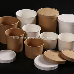 Eco Friendly Food Packaging 8 oz Brown Kraft Paper Soup Cup With Kraft Lid thumbnail-1