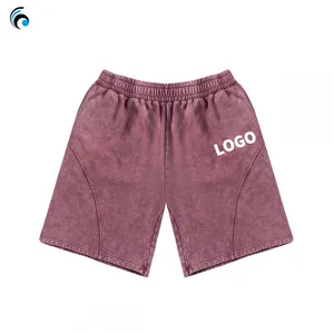 Custom High Quality Embroidered Patch Logo Manufacturer Raw Cut Hem Vintage Streetwear Hip Hop Acid Wash Men's Denim Shorts thumbnail-1