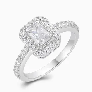 Shining Star Jewelry Fashionable 0.8ct Moissanite Emerald Cut Halo Ring Women thumbnail-5
