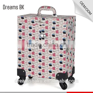 Professional Salon Beauty Box Pvc Cosmetic Makeup Kits Case With Rolling Wheels thumbnail-2