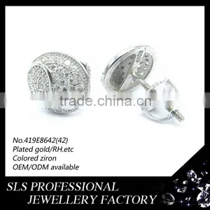 2015 Screw Needle Silver Earring With White AAA Zricon Stone, Fashion Unisex Earring Jewelry Directly Wholesale thumbnail-1
