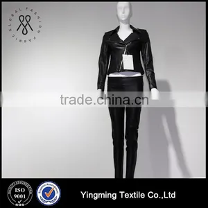 Wholesale Women's Fashion PU Leather Black Jacket thumbnail-3