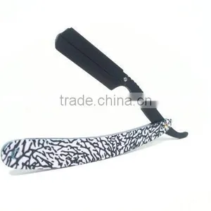Matted Straight Razor With White Line Design Swing Lock thumbnail-1