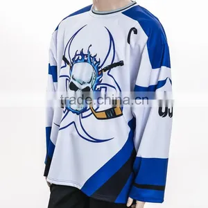White Color Contrast Blue Color Sewing Polyester Hockey Shirts thumbnail-2
