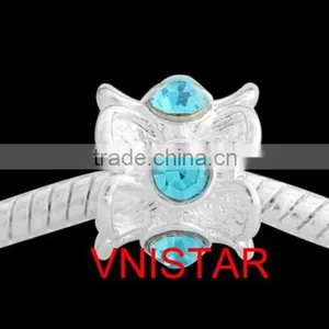 Vnistar Silver Plated Large Hole European Beads With Clear&pink&cyan Crystals for Bracelet PBD1225 thumbnail-4