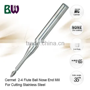 Cermet 2-4 Flute Ball Nose End Mill Cutter For Cutting Stainless Steel thumbnail-1