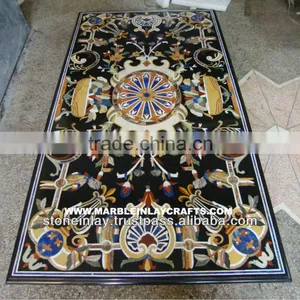Black Marble Dining Table Tops, Rectangular Marble Inlay Home Decorative Table Top thumbnail-1