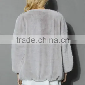 2016 Hot Selling Grey Color Long Rabbit Fur Coat Made in China Quality Choice thumbnail-3