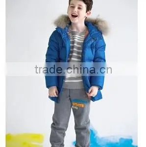 2014 New Style Kids' Long Down Jacket With Fur Hood Blue Color Kids Warm Jacket Long Down Coat thumbnail-1