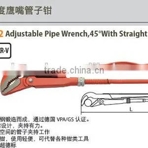 High Quality Cr-v Steel 45 Degree With Straight Jaws Adjustable Pipe Wrench With VPA/GS and Die Forged thumbnail-1