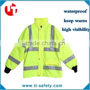 Waterproof Yellow High Visibility Warm Workwear Reflective Safety Winter Jacket thumbnail-1