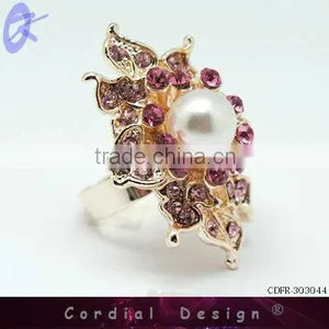New Wholesale Fashion Colour Rhinestone Pearl Cheap Ring thumbnail-1