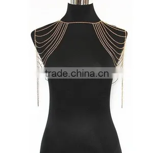 Fashion Punk Sexy Silver Tone Multi Tassel Chain Shoulder Necklace Body Chain thumbnail-3
