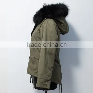 Fashionable Hot Sale Military Parka Jacket With Real Raccoon Fur Hood thumbnail-5