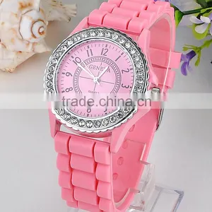 Vogue Lady Arabic Numerals Silicone Rubber Strap Watches Girls Cute Cheap Crystal Watch thumbnail-3