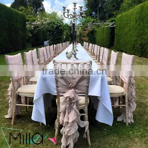 Hot Sale 2016 Wholesale Blush Chiffon Ruffled Wedding Chair Cover Sash Hood thumbnail-5