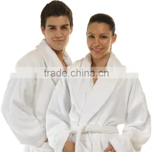 100% Cotton Terry Bathrobe With Velor Cloth Shawl Collar, Hooded Style thumbnail-1