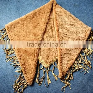 Knitted Rabbit Fur Shawl Sale Rabbit Sheared Fur With Leather Trim Fringies,KZ14135 thumbnail-1