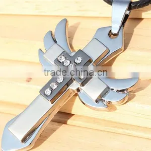 MYLOVE Stainless Steel Necklace Cross Necklace With Leather ML1015 thumbnail-1
