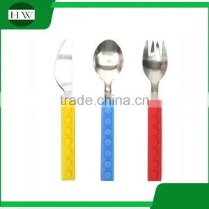 Mini Portable Stainless Steel Silicone Building Block Knife Fork Spoon Ladle Scoop Dishware Dinnerware Tableware Set thumbnail-4