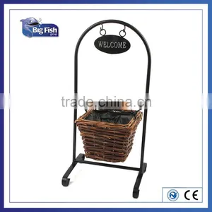 Lined Rattan Welcome Garden Hanging Free Standing Flower Basket Planter thumbnail-1