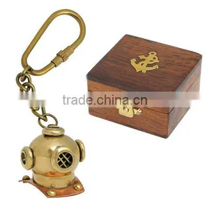 Diving Helmet Key Chain Made in Brass With Wooden Box thumbnail-1