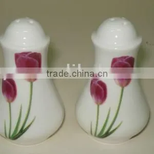 Round Ceramic Salt & Pepper Shaker With Metal Stand thumbnail-2