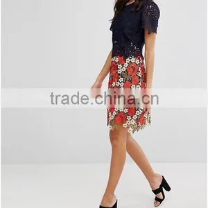 Beautiful Lace Dress Christmas Crocheted High Waist Short Sleeve Women Dress Fashion Party Club Short Dress thumbnail-4