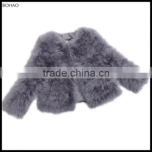 High Fashion Long-sleeved Ostrich Hair Fur Round Collar Faux Fur Short Coat Women Winter Jacket thumbnail-4