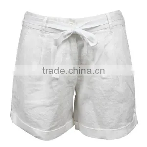Hot Sale Women Fashion Summer Waist Belt Loose Plain Dyed White Sport Casual Short Pants thumbnail-3