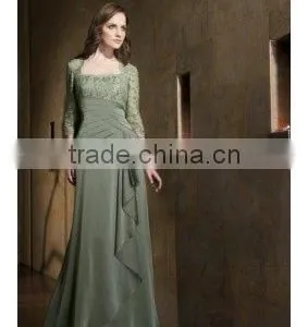 Grey Green Long Sleeve Prom Dress thumbnail-1