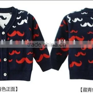 Fashion V Neck Long Sleeve Beard Pattern Kids Jacquard Sweater thumbnail-1