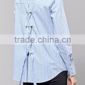 Runwaylover EY2384B Hot Sale 2017 Ladies Elegant Stripe Embroidery Blouse thumbnail-2