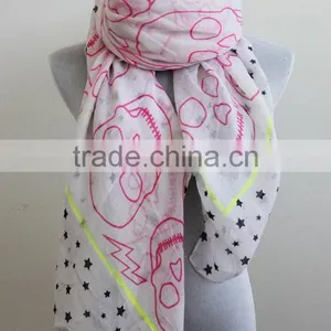 Skull Infinity Scarf Pink Skull With Star Scarf Square Skull Scarf Christmas Gift Woman Scarf Woman Accessory Halloween Scarf Sh thumbnail-1