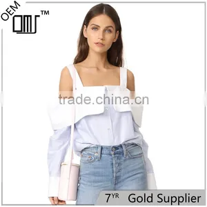 OEM Hot Ladies Turn Collar Fresh Color Poplin Skirt Office Blouse thumbnail-1