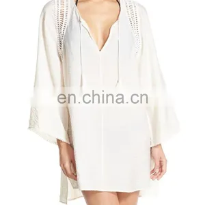 C54 Crochet Trim Women Beach Kaftan Cover-Up Tunic thumbnail-1