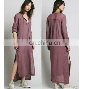 High Quality Muslim Woman Wear, High Low Cotton Long Sleeve Dress Design thumbnail-2