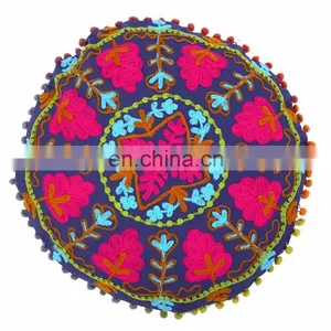 Home Decorative Embroidered Suzani Cushion Cover Indian Pillow Case thumbnail-1