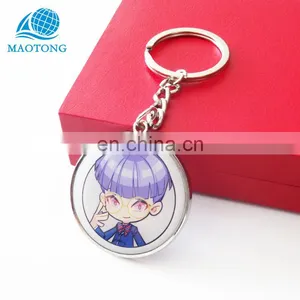 High Quality Zinc Alloy Metal Cartoon Round Shape Epoxy Logo Printing Keychain Custom Made Metal Keychains for Promotion thumbnail-5