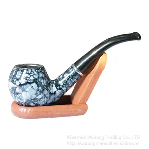 145mm Length Wooden Resin Medium Tobacco Pipe With Dark Blue and White Porcelain Head for Smoking thumbnail-3