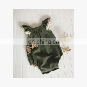 Wholesale Baby Fashion Cotton Clothes Baby Girls Princess Lace Ruffle Sleeve Linen Romper thumbnail-4