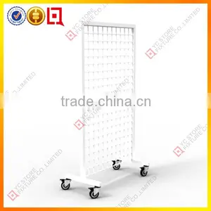 2015 White Powder Coated Metal Grid Display Rack With Casters thumbnail-1