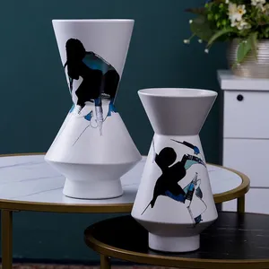 White Large Modern Abstract Traditional Chinese Painting Ceramic Plant Vase For Wedding thumbnail-1